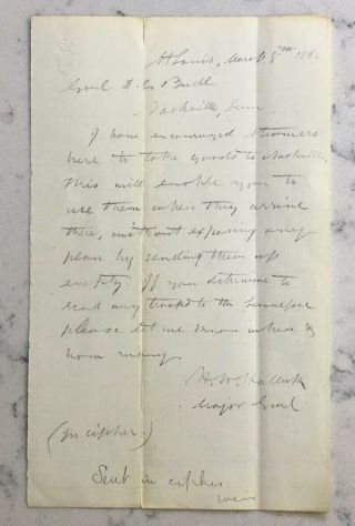 Antique Civil War Union Major General Henry W.  Halleck Signed Autograph Letter