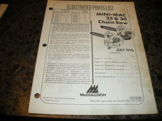 Mcculloch Mini Mac 25,  30,  Chainsaw Illustrated Parts List,  Vintage Chainsaw Y5