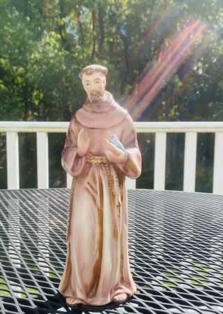 Vintage Saint Francis Of Assisi Lefton Ceramic 8 " Statue Figure Birds Animals St