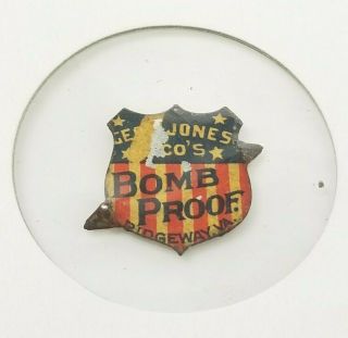 Antique Geo Jones Co Bomb Proof Metal Tobacco Tag