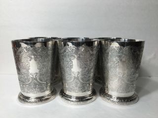 Set Of 6 Barker - Ellis Silverplate Julep Cups England Scroll Work & Flowers