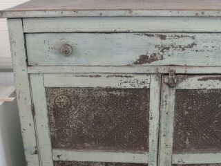 Antique Pie Safe with 6 Pierce Tin Panels Old Blue Grey Paint 2