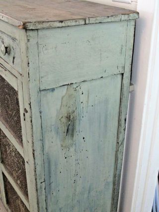 Antique Pie Safe with 6 Pierce Tin Panels Old Blue Grey Paint 5
