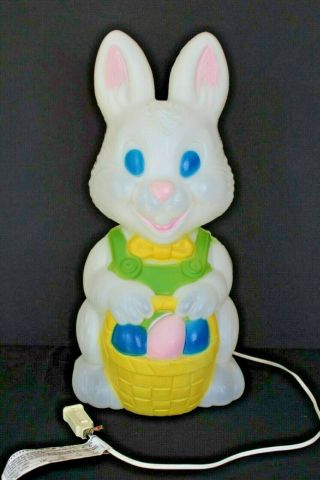 Vintage 19 " Easter Bunny Rabbit Holding Basket W/eggs Blow Mold Lights Up