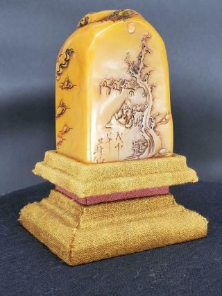 Chinese Antique Shoushan Tianhuang Chinese Stone Seal With Custom Stand And Box