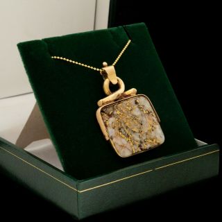 Antique Vintage Nouveau 14k 18k 22k Gold In Quartz Alaskan Gold Rush Necklace