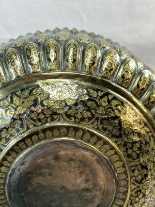 Unusual Asian / Middle Eastern Solid Silver Bowl W Niello Enamel & Gold Inlay