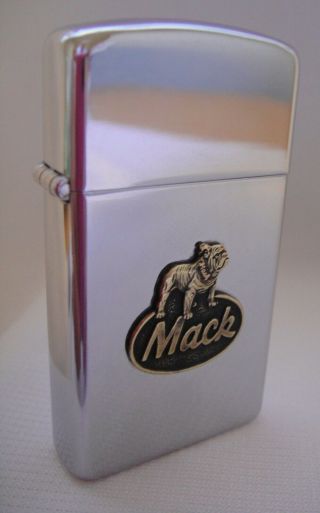 Vintage 1968 Slim Zippo Lighter - Mack Truck Bulldog Emblem Advertising