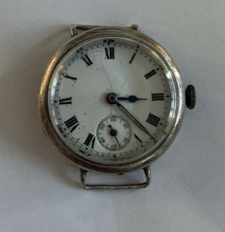 Vintage Military Solid Silver Trench Watch Ww1/ww2