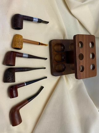 Six Estate Tobacco Smoking Pipes With Wooden Stand BELOW 2
