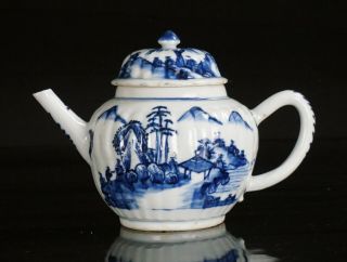 Antique Chinese Blue And White Porcelain Lobed Teapot And Cover 18th C Qianlong