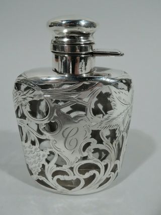 Scharling Flask - 29 - Antique Art Nouveau - American Glass Silver Overlay