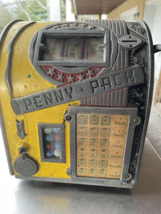 Antique Daval Penny Pack Three Reel Cigarette Trade Stimulator Slot Machine