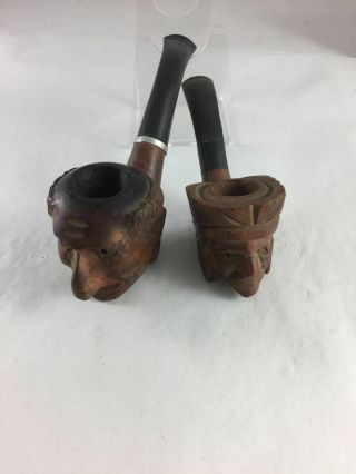 Pair Smoking Pipes Italian Hand Carved - Indian Chief & Radica Garantita