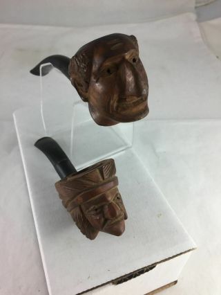 Pair Smoking Pipes Italian Hand Carved - Indian Chief & Radica Garantita 2