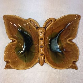 Vtg 60 - 70’s Maurice Of California Pottery Art Usa Butterfly Brown Green Ashtray