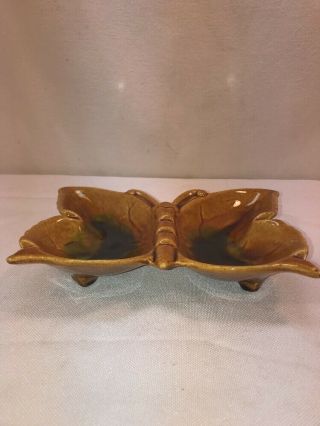 Vtg 60 - 70’s Maurice Of California Pottery Art USA Butterfly Brown Green Ashtray 2