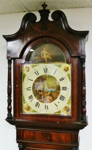Antique English 8 Day Bell Strike Inlaid Mahogany Grandfather Longcase Clock 4