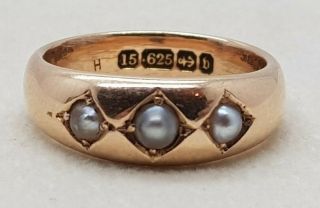 Antique Victorian 15ct Yellow Gold Pearl Gypsy Ring - Birmingham 1876 Size P1/2