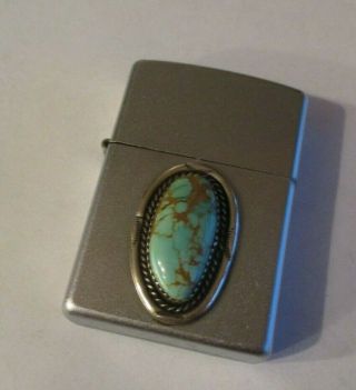Zippo Cigarette Lighter with Sterling Silver Blue Green Turquoise Southwest 2