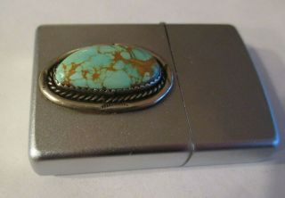 Zippo Cigarette Lighter with Sterling Silver Blue Green Turquoise Southwest 3