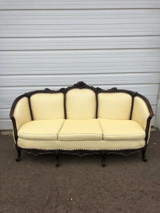 Antique Mahogany Sofa With Decorative Wood Carving Couch