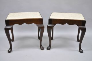 Madison Square Mahogany Queen Anne Style Stool Bench Chair Furniture Vtg 2