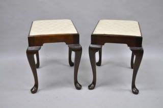 Madison Square Mahogany Queen Anne Style Stool Bench Chair Furniture Vtg 3
