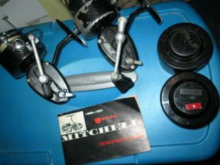 2 Vintage Garcia Mitchell 300 Reels And 2 Spools,  Manual– France -