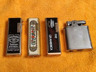 4 Vintage Lighters - Ronson Whirlwind - Flamex Volare - Jack Daniels - Chevrolet