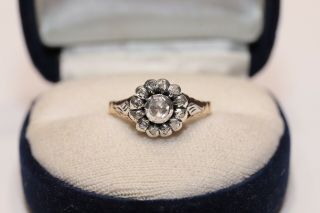Antique Victorian 14k Gold And Silver Natural Rose Cut Diamond Ring