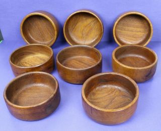 Vintage Set Of 8 Wooden Salad Bowls Good Wood Teak From Thailand
