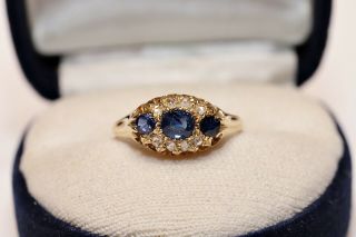 Antique Art Deco 18k Gold Natural Diamond And Sapphire Decorated Ring