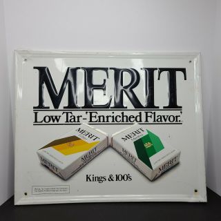 Rare Vintage Metal Merit Cigarette Advertisement Store Sign 21.  5 " X 17.  5 "