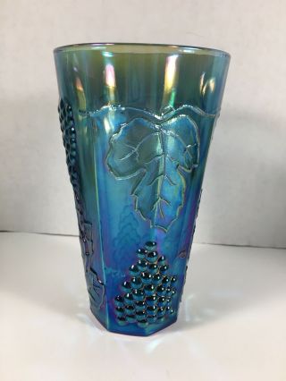 Vintage Indiana Blue Carnival Glass Tumblers Harvest Grape Set Of 4 3