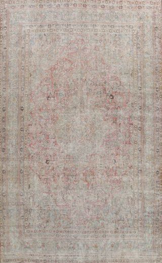 Antique Muted Distressed Traditional Large Area Rug Hand - Knotted Floral 10 