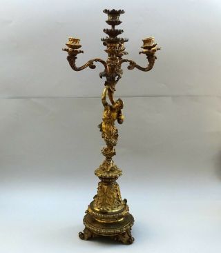 19thc Gilt Bronze Figural Candelabra 64cm Ornate French Rococo Satyr / Faun