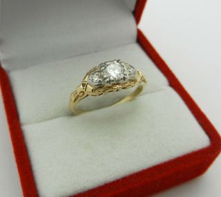 Antique Art Deco 14k Yellow Gold & Platinum Diamond 0.  37 tcw Engagement Ring 3
