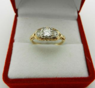 Antique Art Deco 14k Yellow Gold & Platinum Diamond 0.  37 tcw Engagement Ring 5
