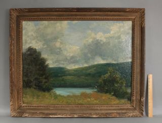 Lg Antique William Derrick American Impressionist Country Landscape Oil Painting