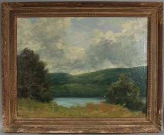 Lg Antique WILLIAM DERRICK American Impressionist Country Landscape Oil Painting 2