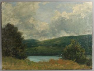 Lg Antique WILLIAM DERRICK American Impressionist Country Landscape Oil Painting 3