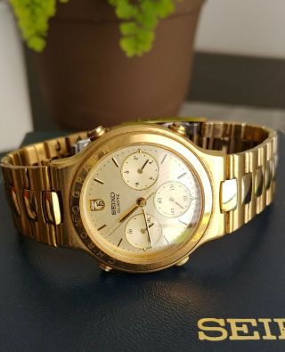 Vintage Mens Seiko 7a34 - 7019 A4 Chronograph Wrist Watch W/ Box & Paper