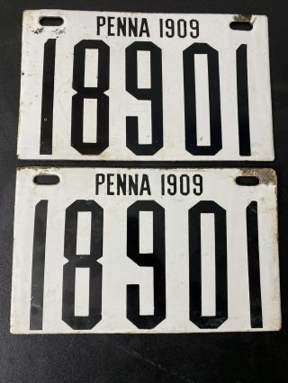 Antique 1909 Ingrich Sign Porcelain License Plates Matched Set Good Shape - B120