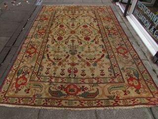 Vintage Worn Traditional Hand Made Turkish Oriental Wool Beige Carpet 292x195cm