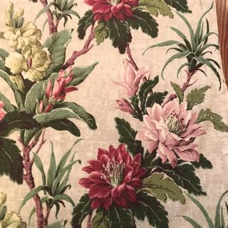 Vintage Red Floral Barkcloth Curtain Panels 37 X 52 "