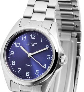 Titan Damenuhr Quarz Analog Armbanduhr Blau Silber Titanarmband Just Ju10156