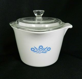 Vintage Corning Ware Saucemaker Bowl With Lid White Blue Cornflower 1 Qt 32 Oz