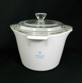 Vintage Corning Ware Saucemaker Bowl with Lid White Blue Cornflower 1 Qt 32 oz 2