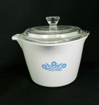 Vintage Corning Ware Saucemaker Bowl with Lid White Blue Cornflower 1 Qt 32 oz 3
